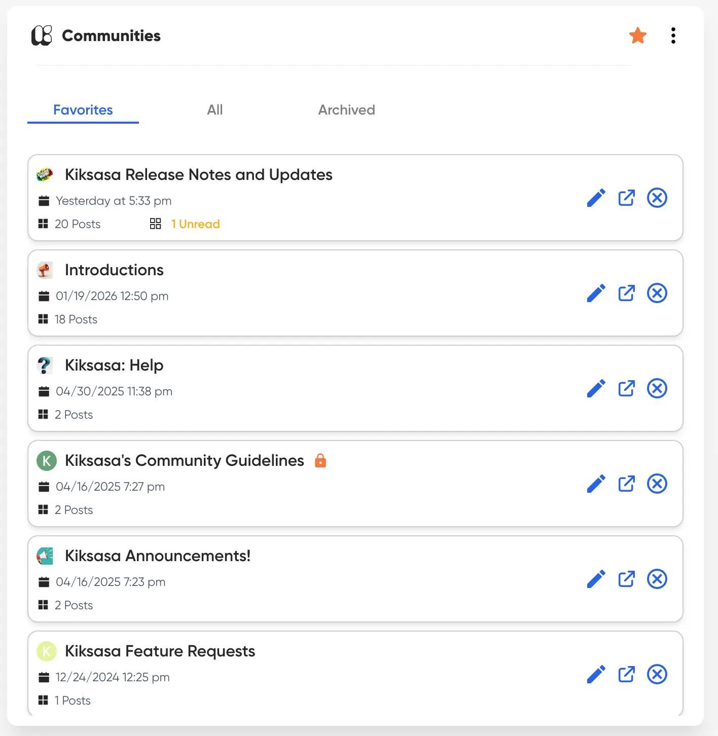 Screenshot of Hub Communities/Discussions grouped by topic, including Atlanta Tech Park, Financials, Founder Therapy, Engineering, and Product Design.